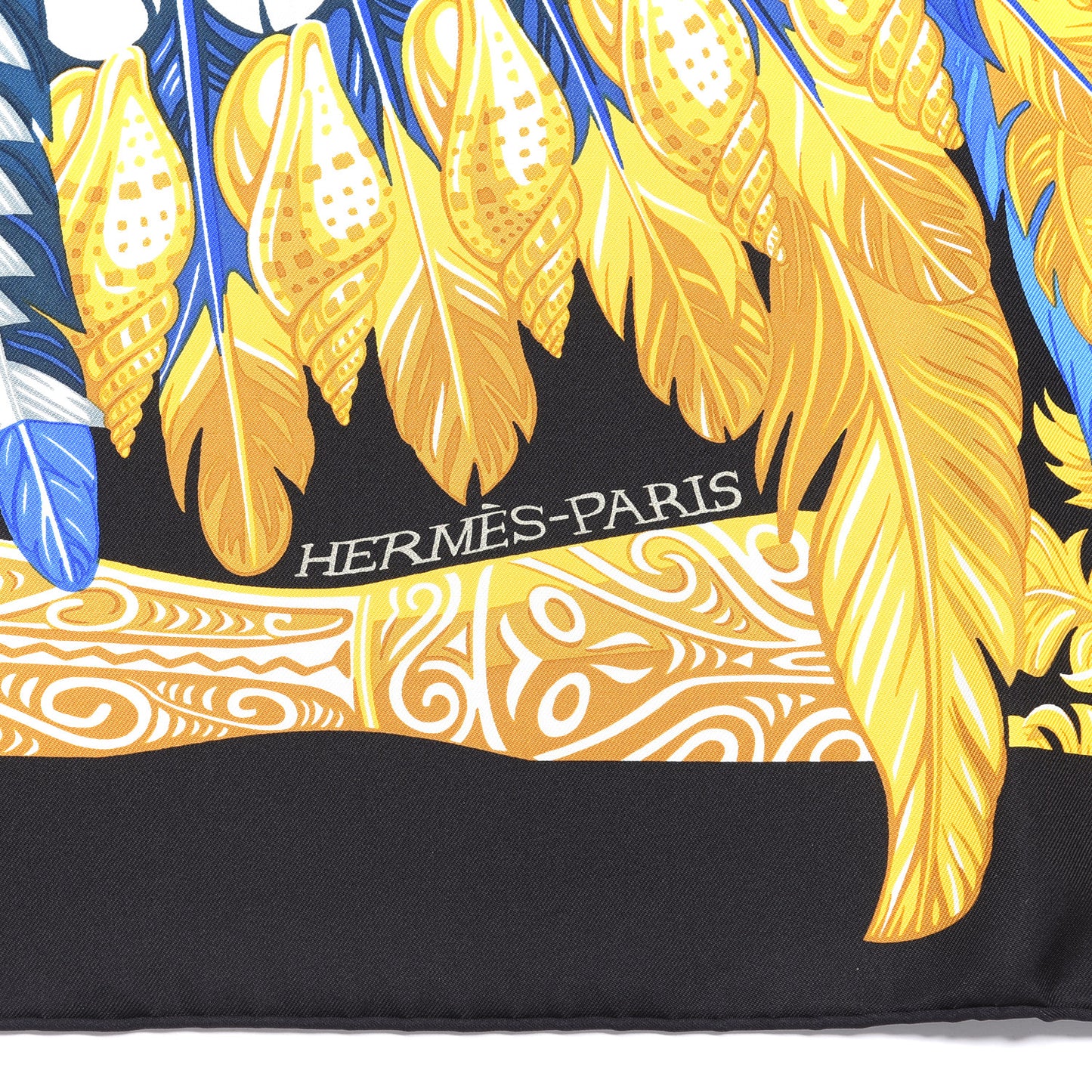 Silk Danse Pacifique Scarf 90 Black Bleu Nuit Gold