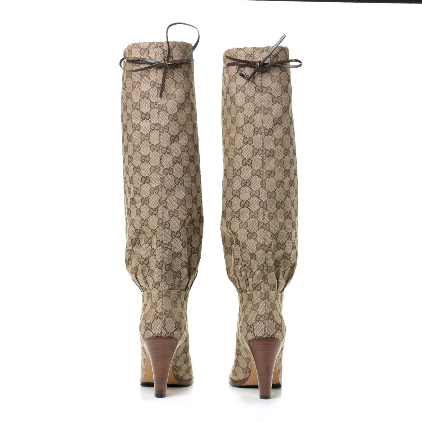 Monogram Lisa Mid Heel Boots 38.5 Beige Ebony