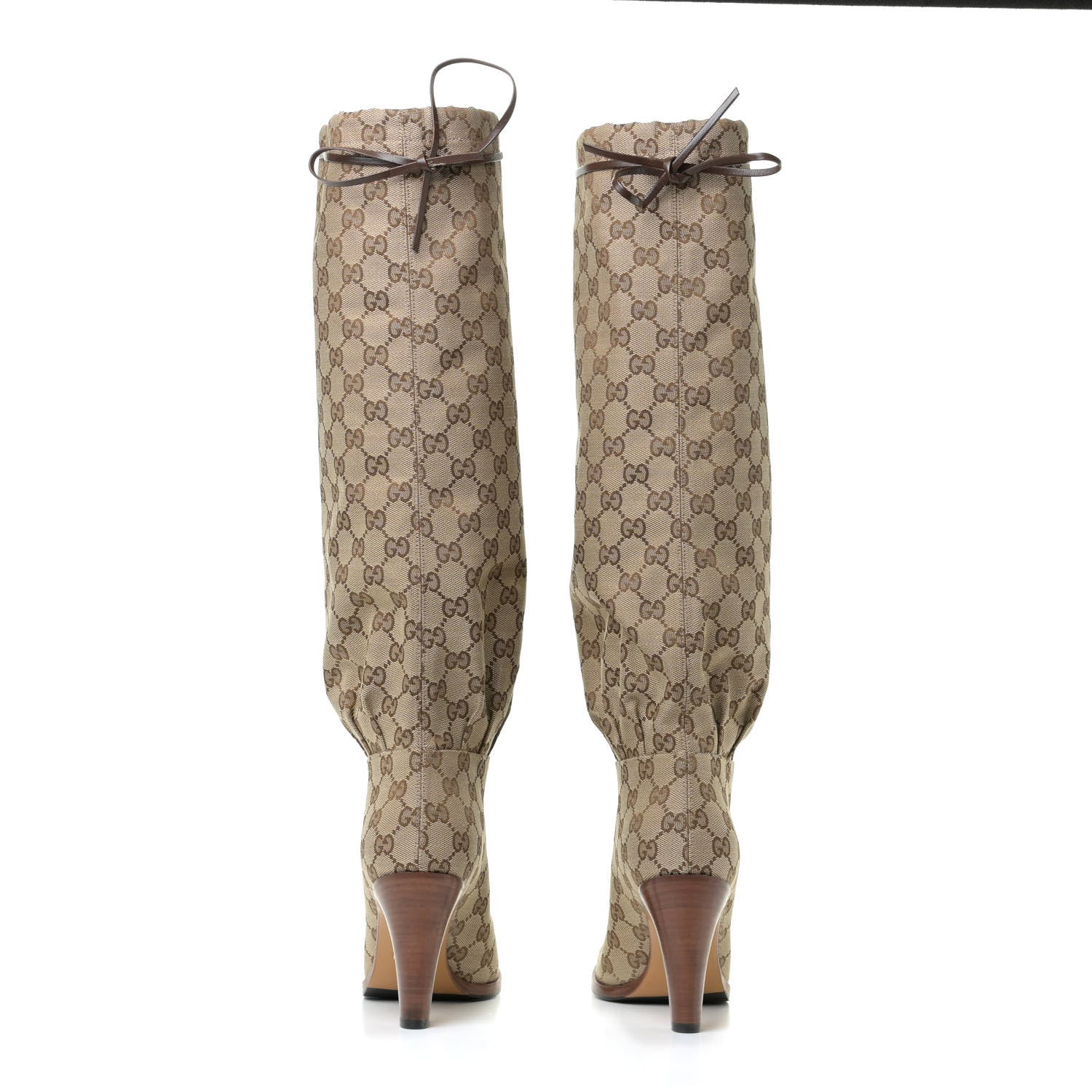 Gucci Monogram Lisa Mid Heel Boots 38.5 Beige Ebony 5 of 11