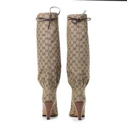Gucci Monogram Lisa Mid Heel Boots 38.5 Beige Ebony 5 of 11