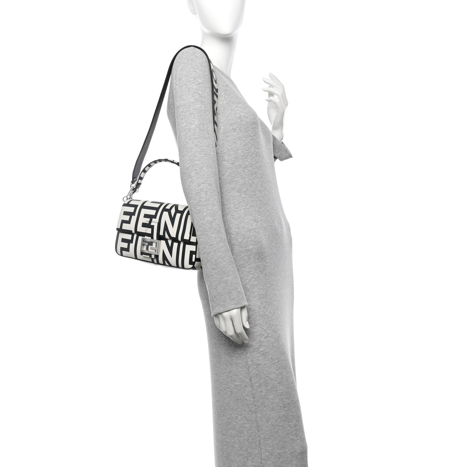 Fendi X MARC JACOBS Vitello Seta Logo Print Baguette White Black