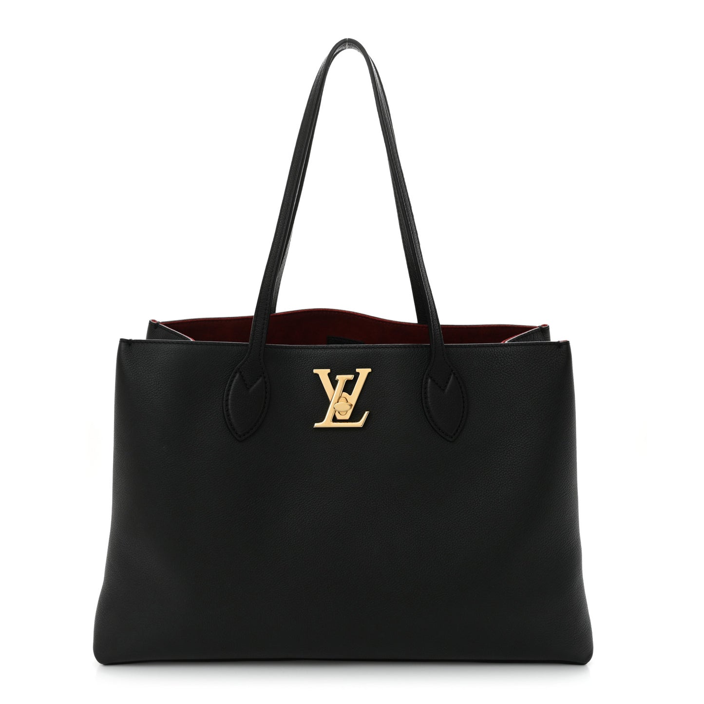 Grained Calfskin Lockme Shopper Black