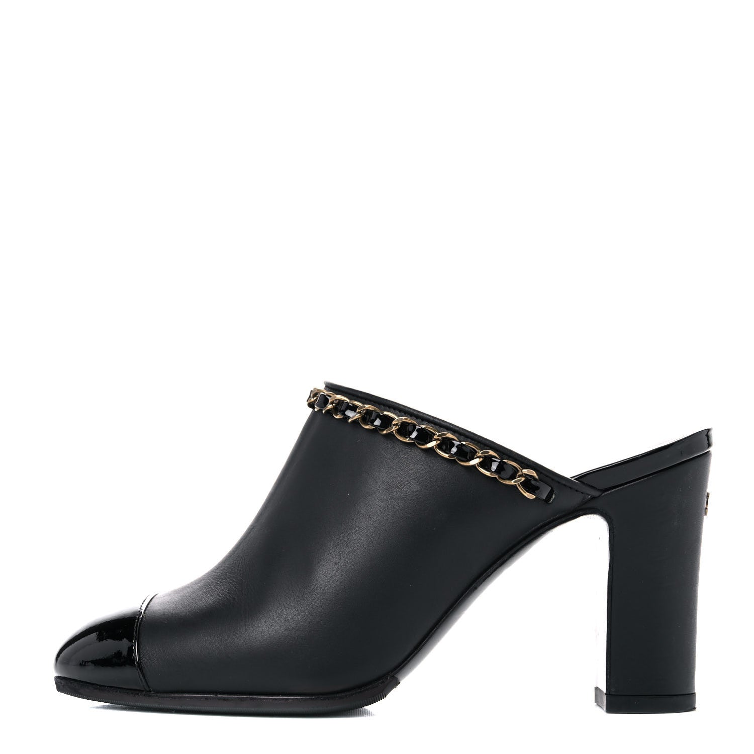 Chanel Calfskin Patent Cap Toe Chain Mule 35 Black 1 of 12