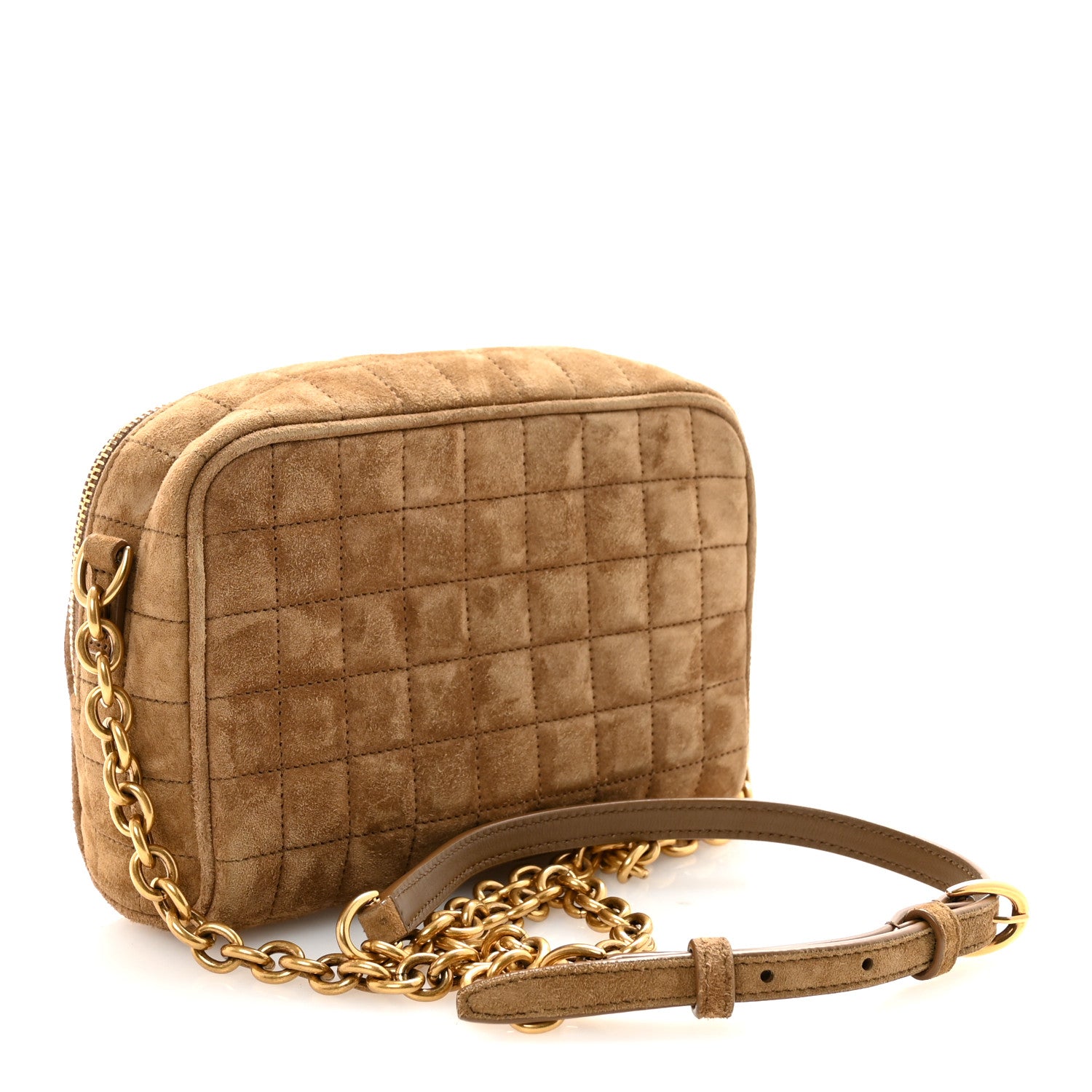 Saint Laurent Suede Calfskin Mini Quilted Monogram Camera Bag Golden Leaf 3 of 9
