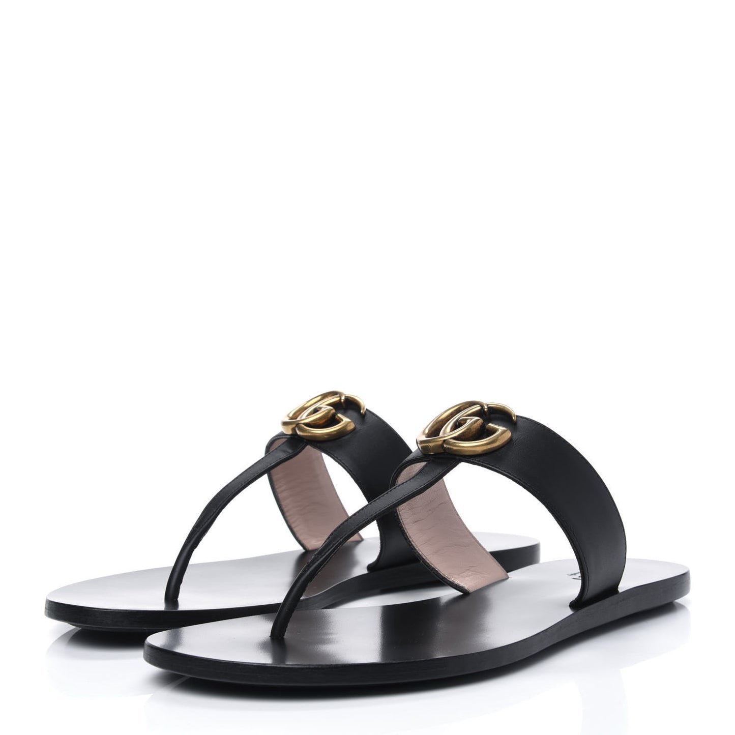 Calfskin GG Marmont Thong Sandals 37.5 Black