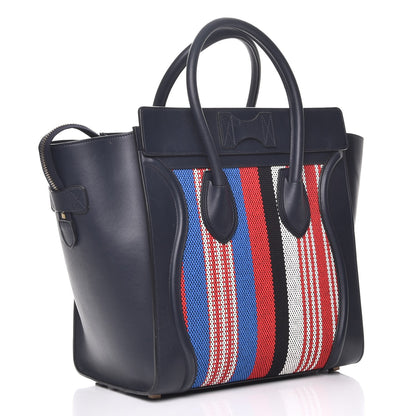 Celine Smooth Calfskin Striped Cotton Canvas Mini Luggage Navy Blue 3 of 15