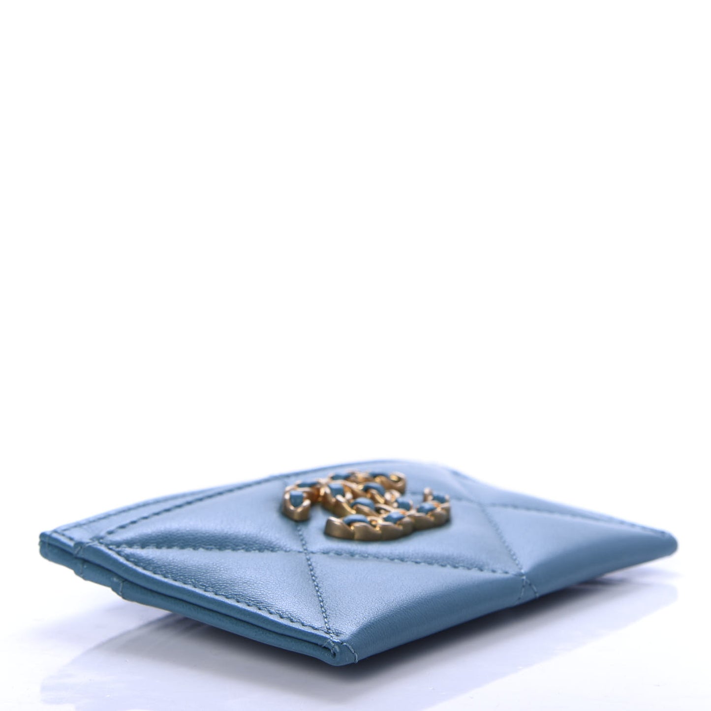 Lambskin Quilted 19 Card Holder Turquoise