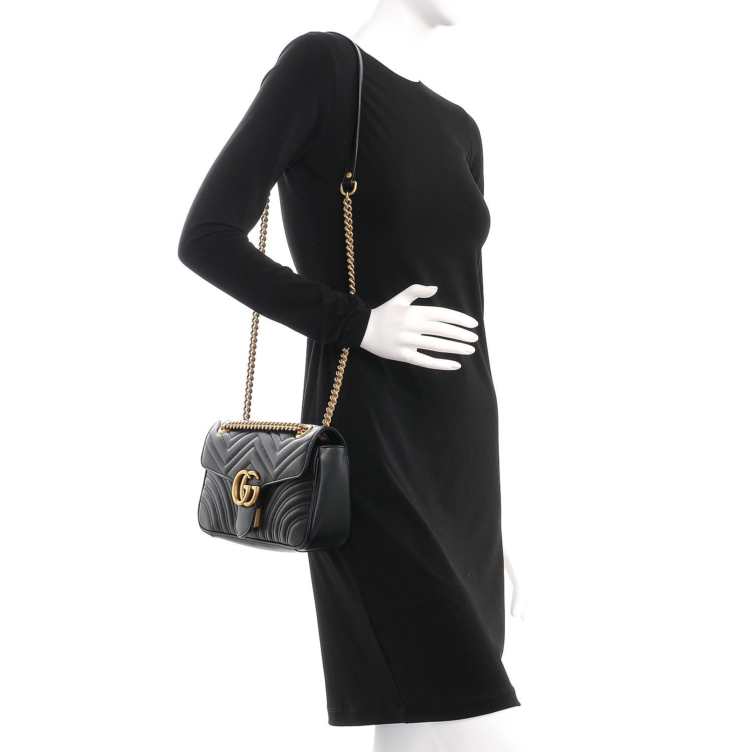 Gucci Calfskin Matelasse Small GG Marmont Shoulder Bag Black 2 of 7