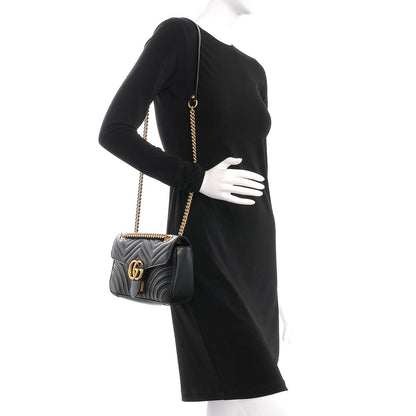 Gucci Calfskin Matelasse Small GG Marmont Shoulder Bag Black 2 of 7