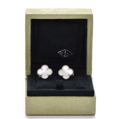 Van Cleef & Arpels 18K White Gold Mother of Pearl Vintage Alhambra Earrings 6 of 6