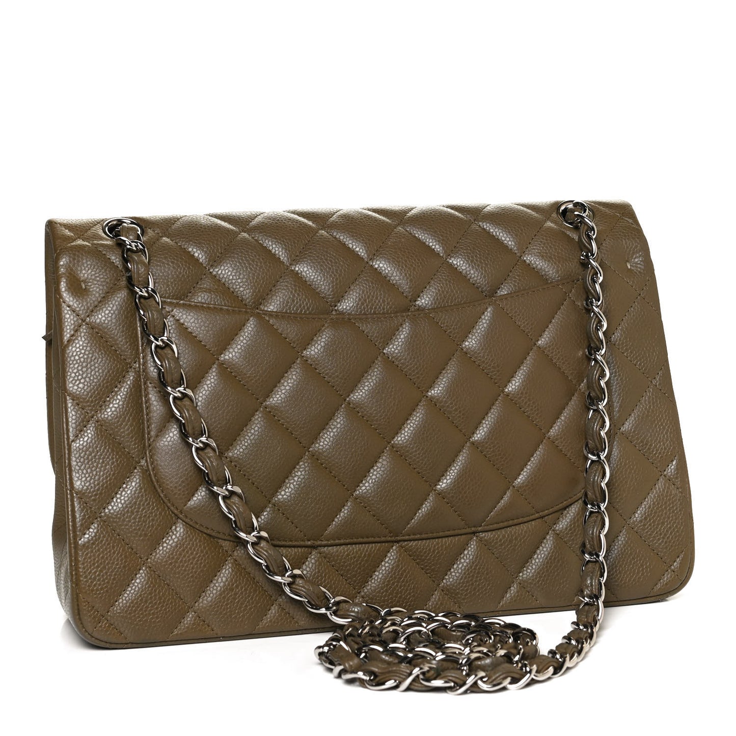 Caviar Quilted Jumbo Double Flap Dark Green