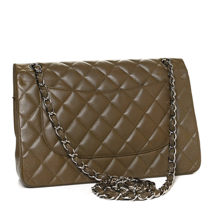 Chanel Caviar Quilted Jumbo Double Flap Dark Green 3 of 10