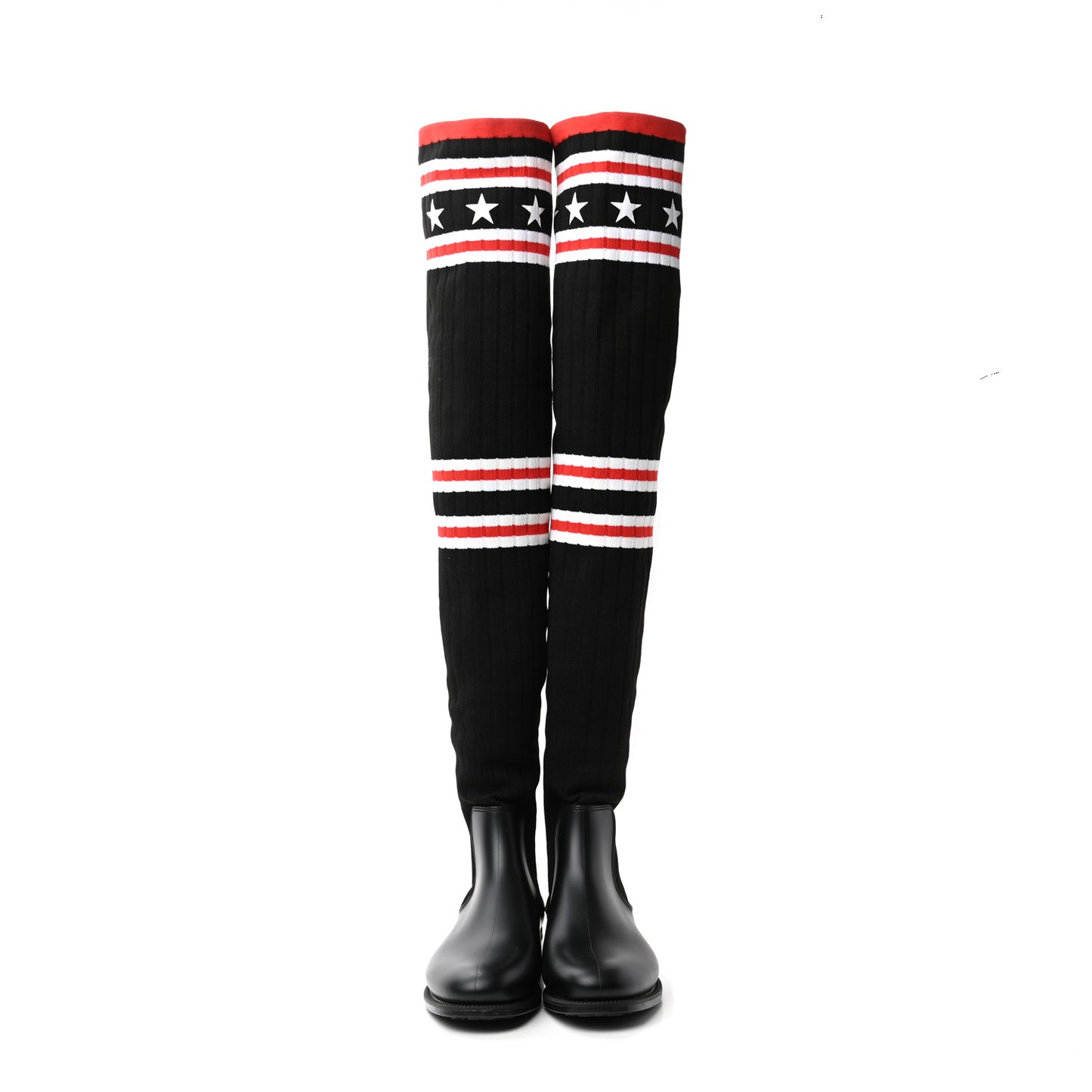 Knit Rubber Storm Over The Knee Boots 37 Black