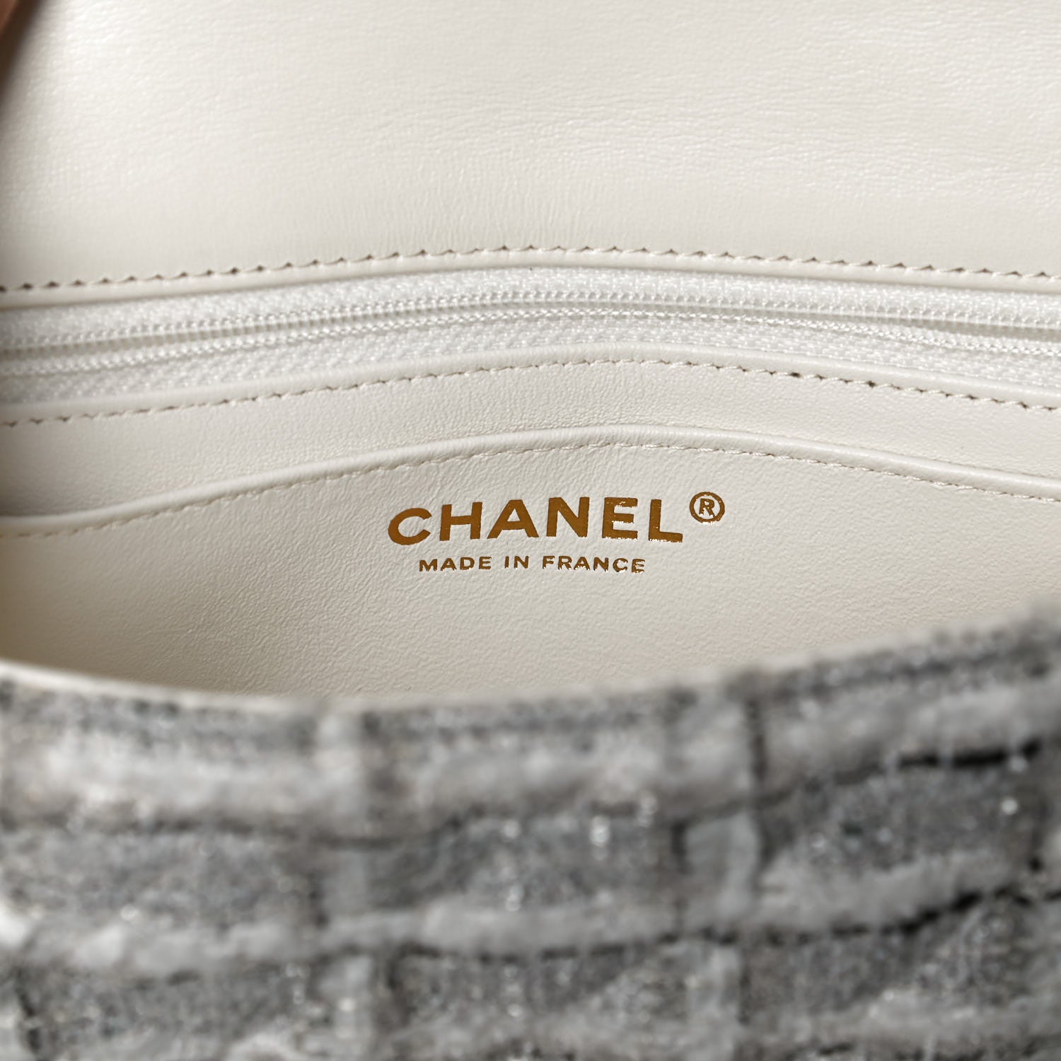 Chanel Tweed Quilted Mini Rectangular Flap White Grey 6 of 13