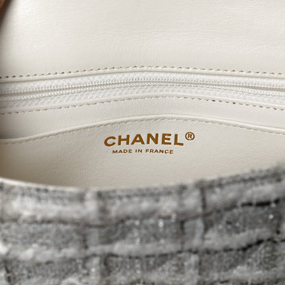 Chanel Tweed Quilted Mini Rectangular Flap White Grey 6 of 13