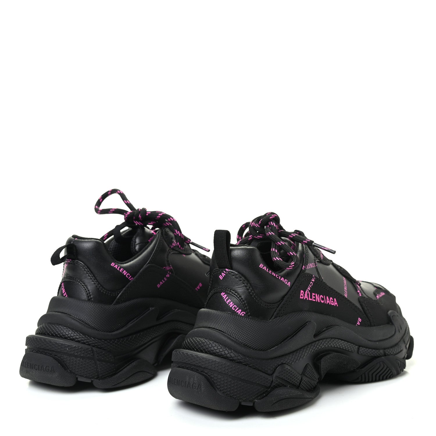 Balenciaga Technical Fabric Allover Logo Womens Triple S Sneakers 37 Black Pink 4 of 8