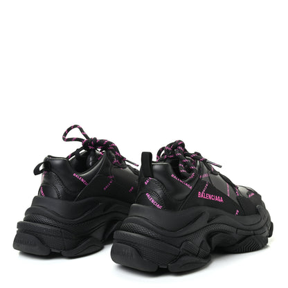 Balenciaga Technical Fabric Allover Logo Womens Triple S Sneakers 37 Black Pink 4 of 8
