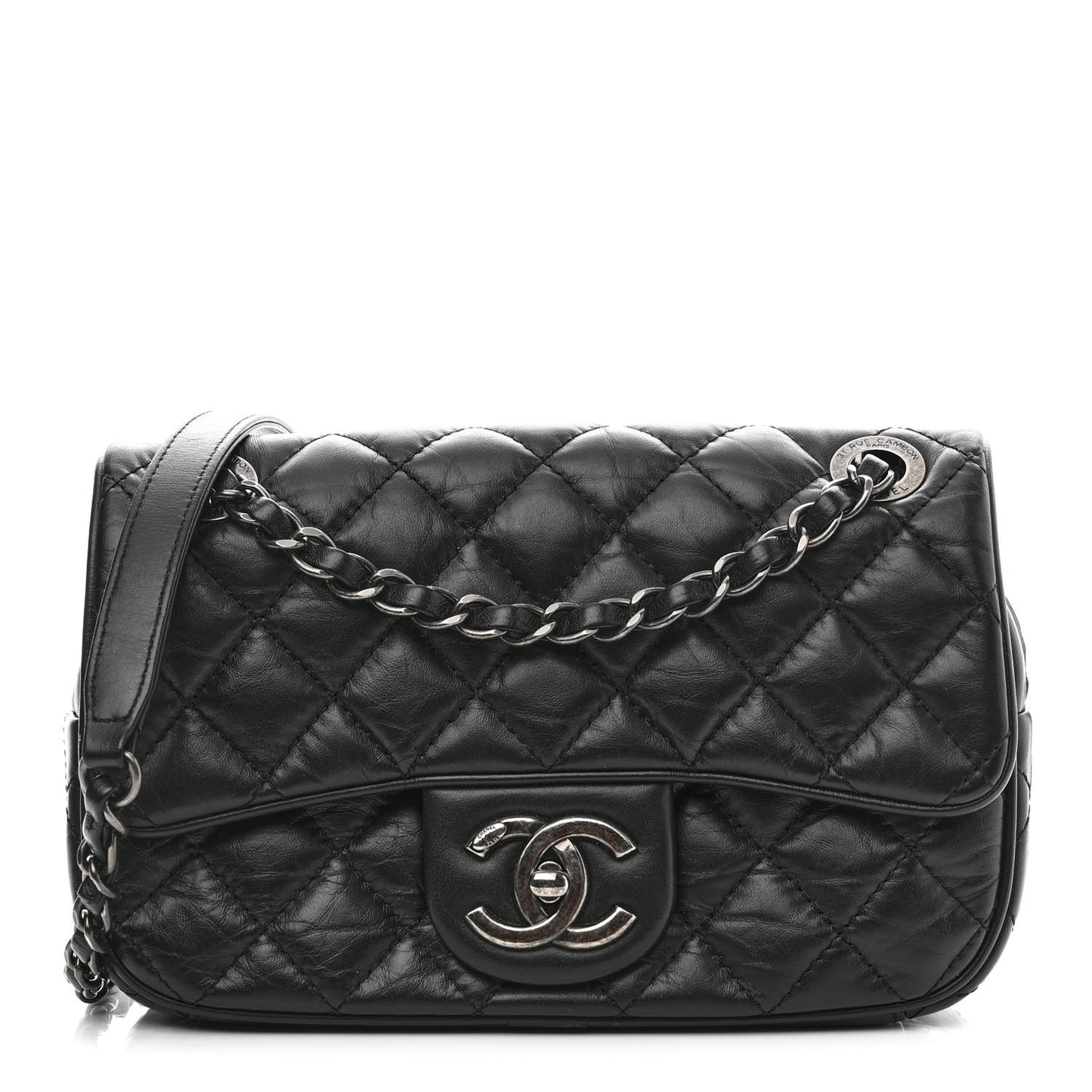 Aged Calfskin Quilted Small Easy Flap Black