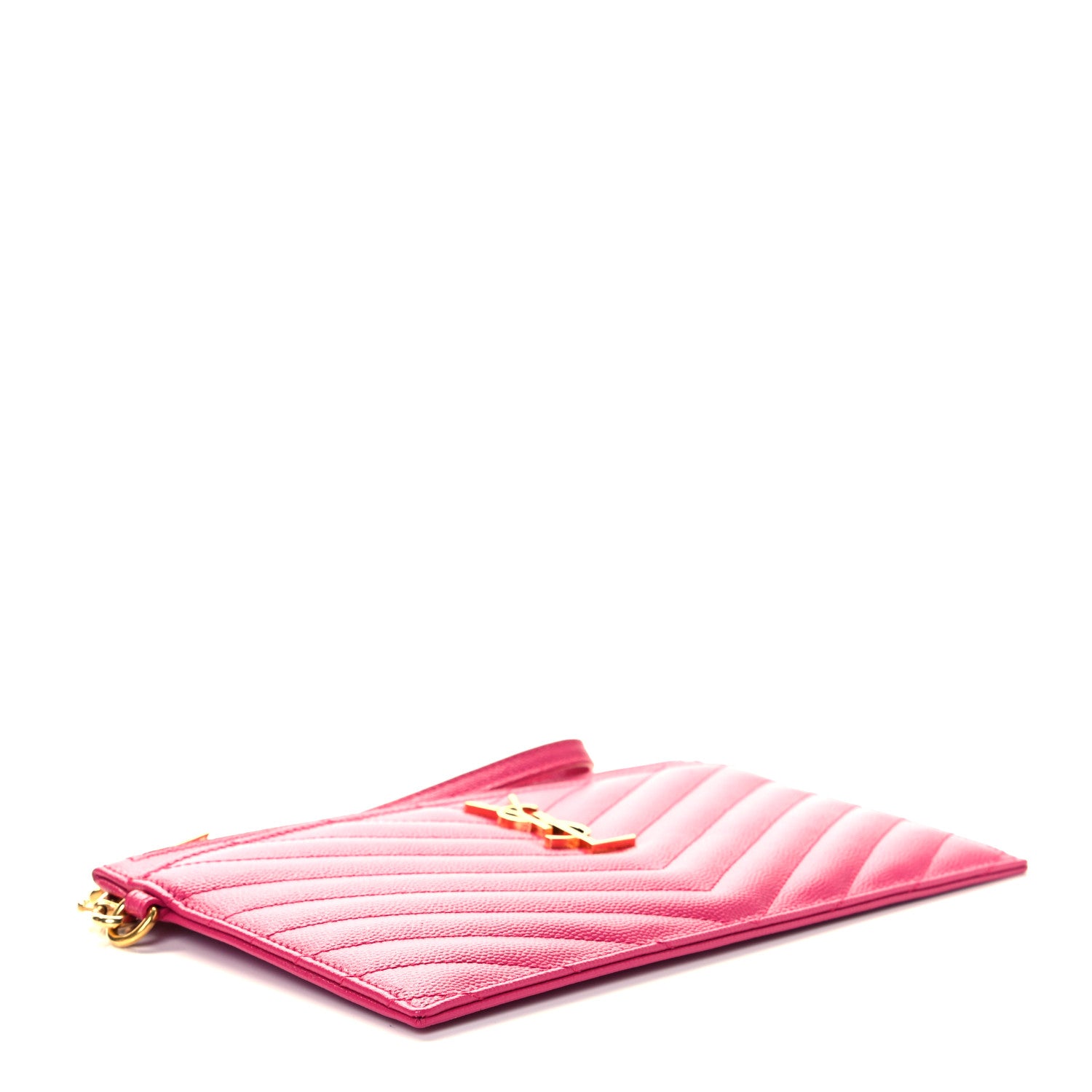 Saint Laurent Grain De Poudre Chevron Monogram Large Bill Pouch Bright Pink 7 of 8