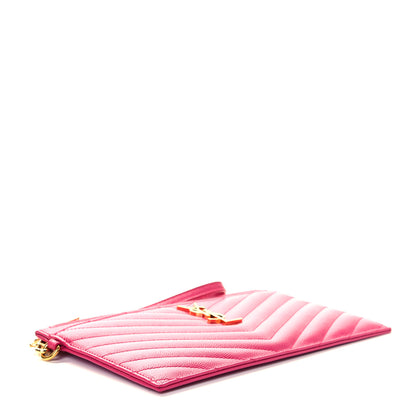 Saint Laurent Grain De Poudre Chevron Monogram Large Bill Pouch Bright Pink 7 of 8