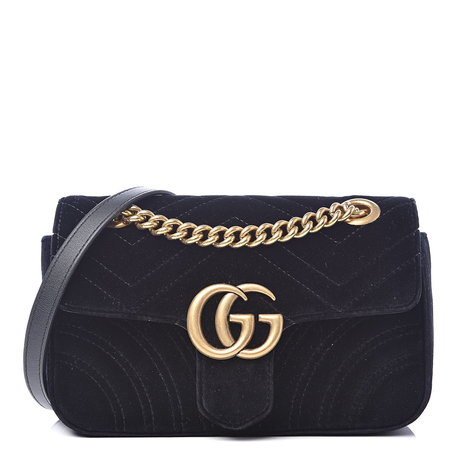 Gucci Velvet Matelasse Mini GG Marmont Shoulder Bag Black 1 of 12
