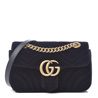 Gucci Velvet Matelasse Mini GG Marmont Shoulder Bag Black 1 of 12