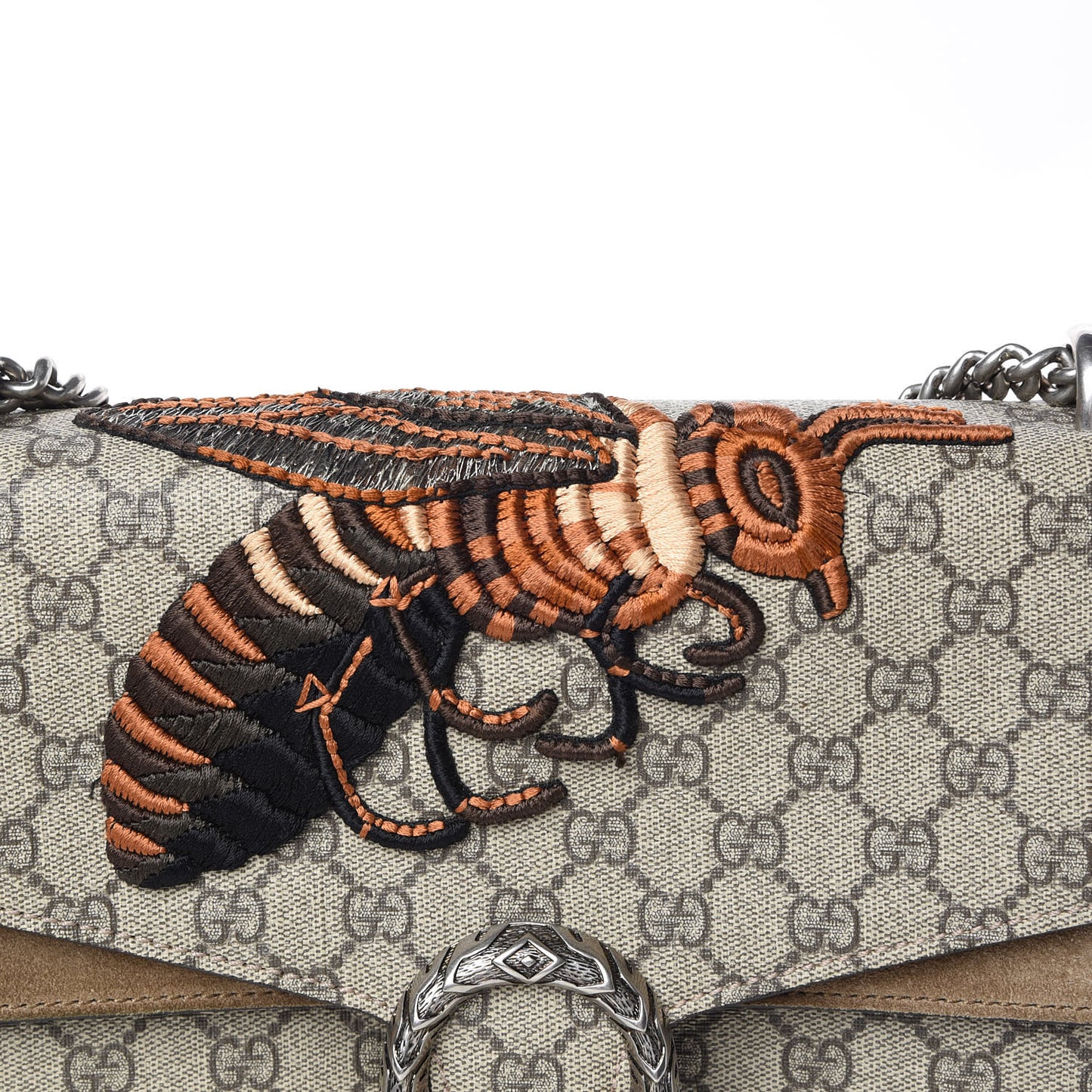 GG Supreme Monogram Bee Embroidered Medium Dionysus Shoulder Bag Taupe