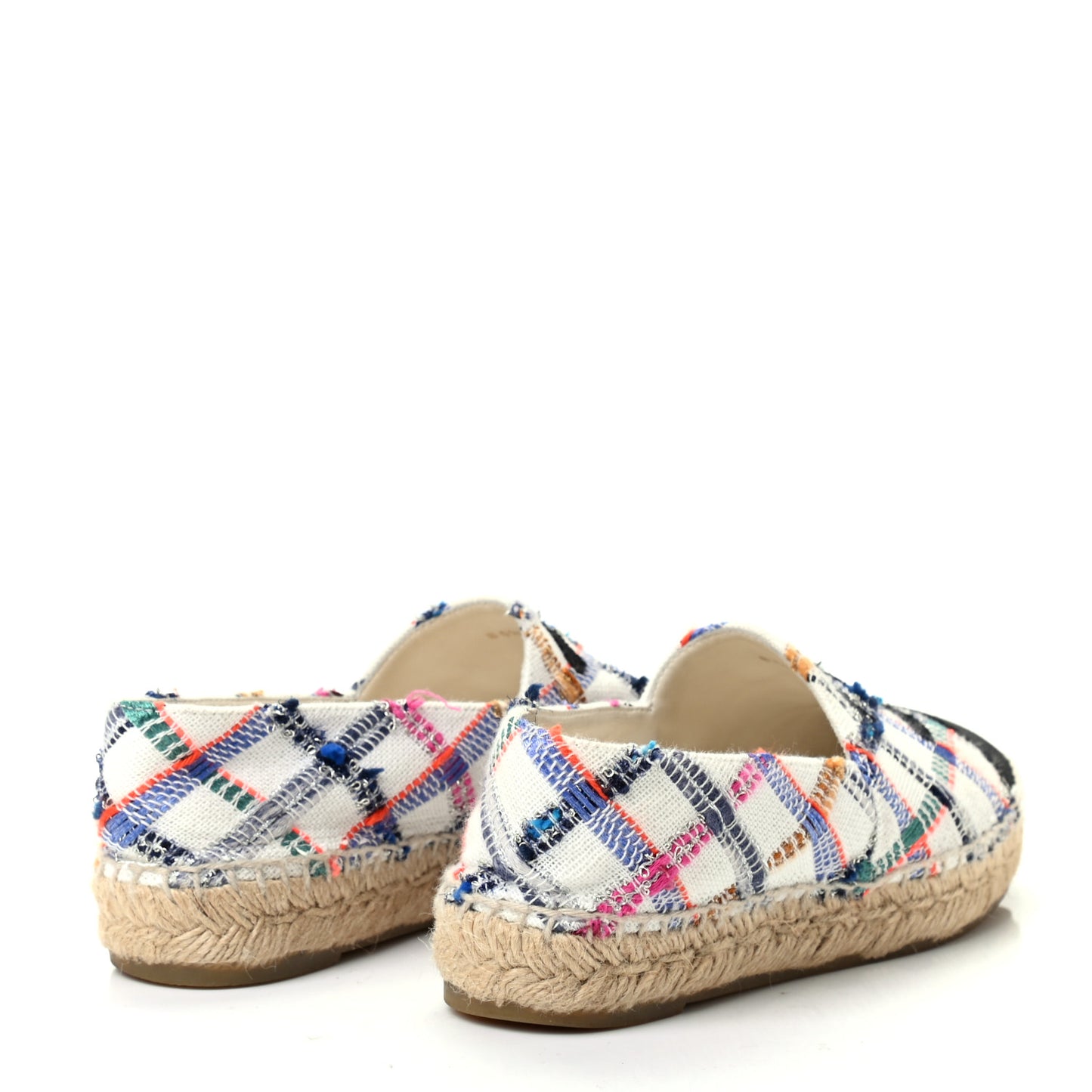 Tweed Grosgrain CC Espadrilles 35 White Blue Pink Green Black