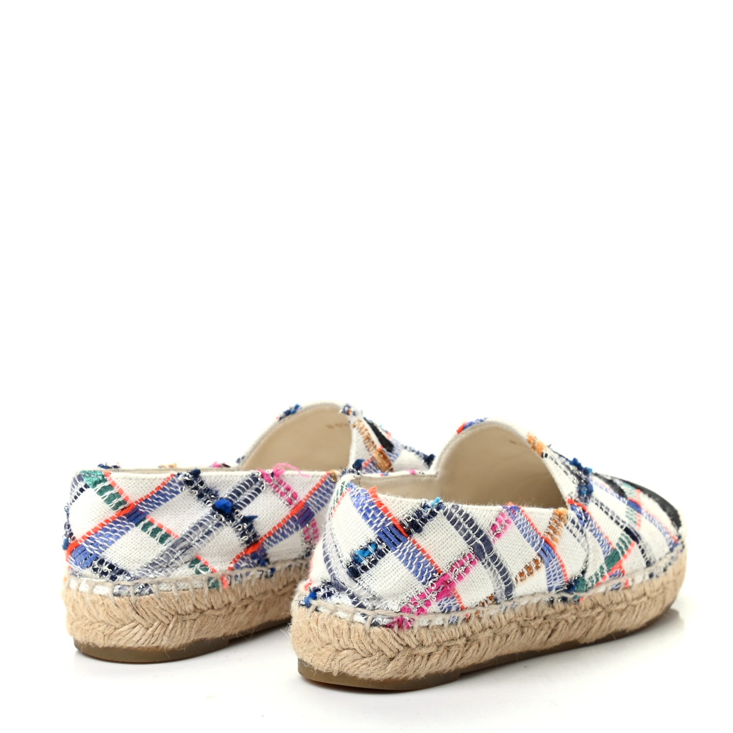 Chanel Tweed Grosgrain CC Espadrilles 35 White Blue Pink Green Black 4 of 12