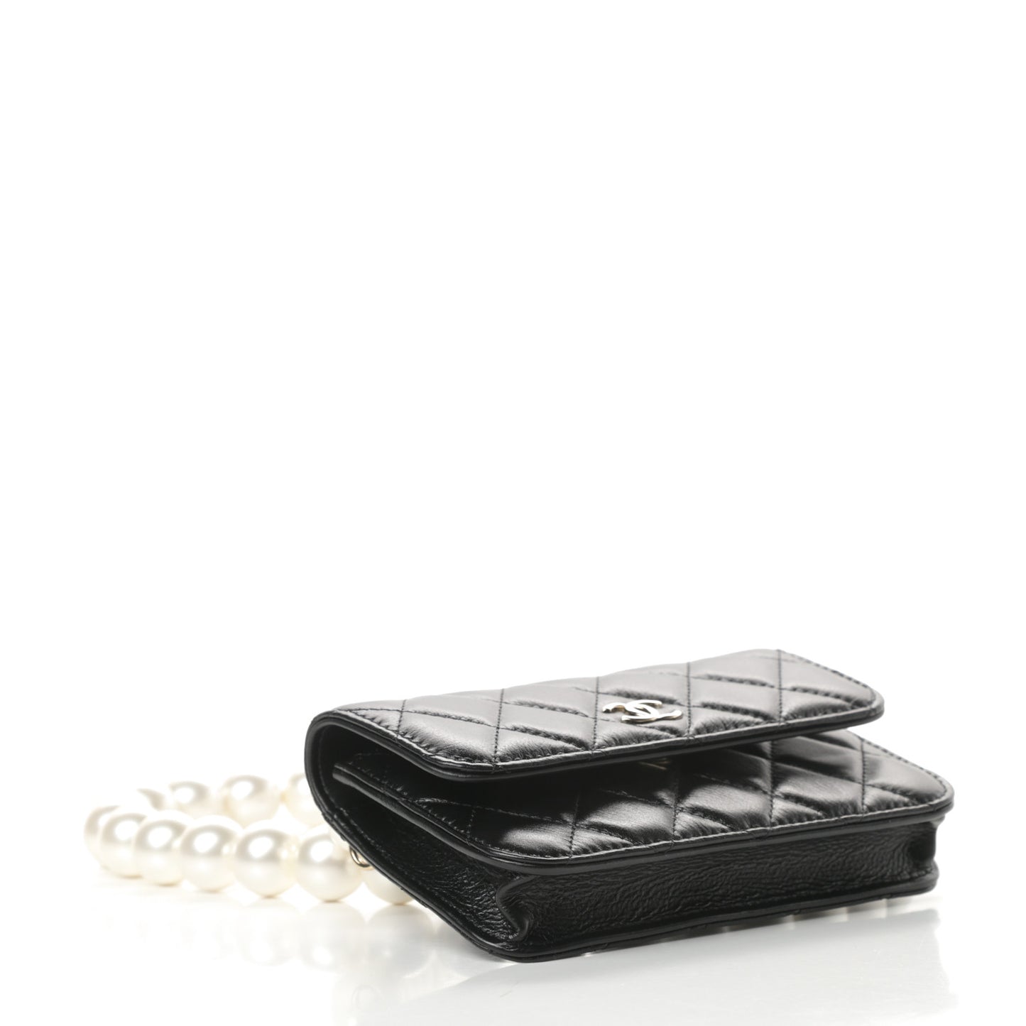 Calfskin Quilted Maxi Pearls Clutch With Chain Black