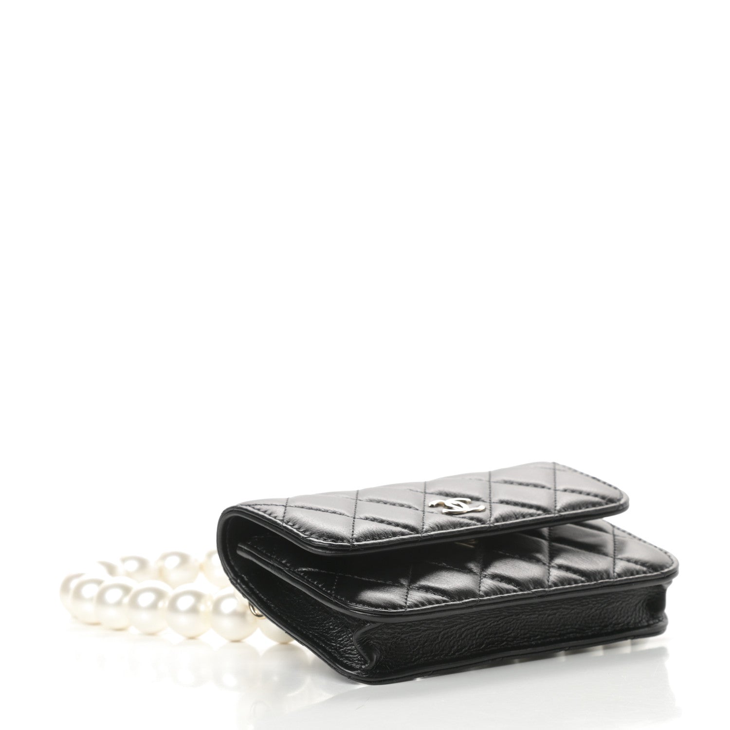 Chanel Calfskin Quilted Maxi Pearls Clutch With Chain Black 4 of 12