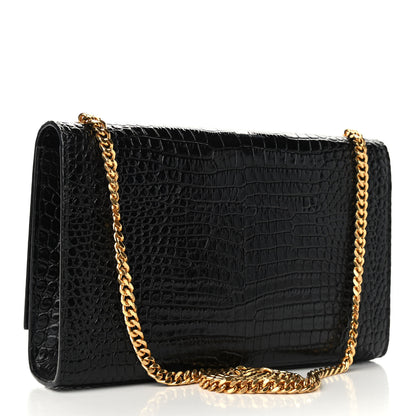 Saint Laurent Calfskin Crocodile Embossed Medium Classic Monogram Kate Tassel Satchel Black 3 of 8