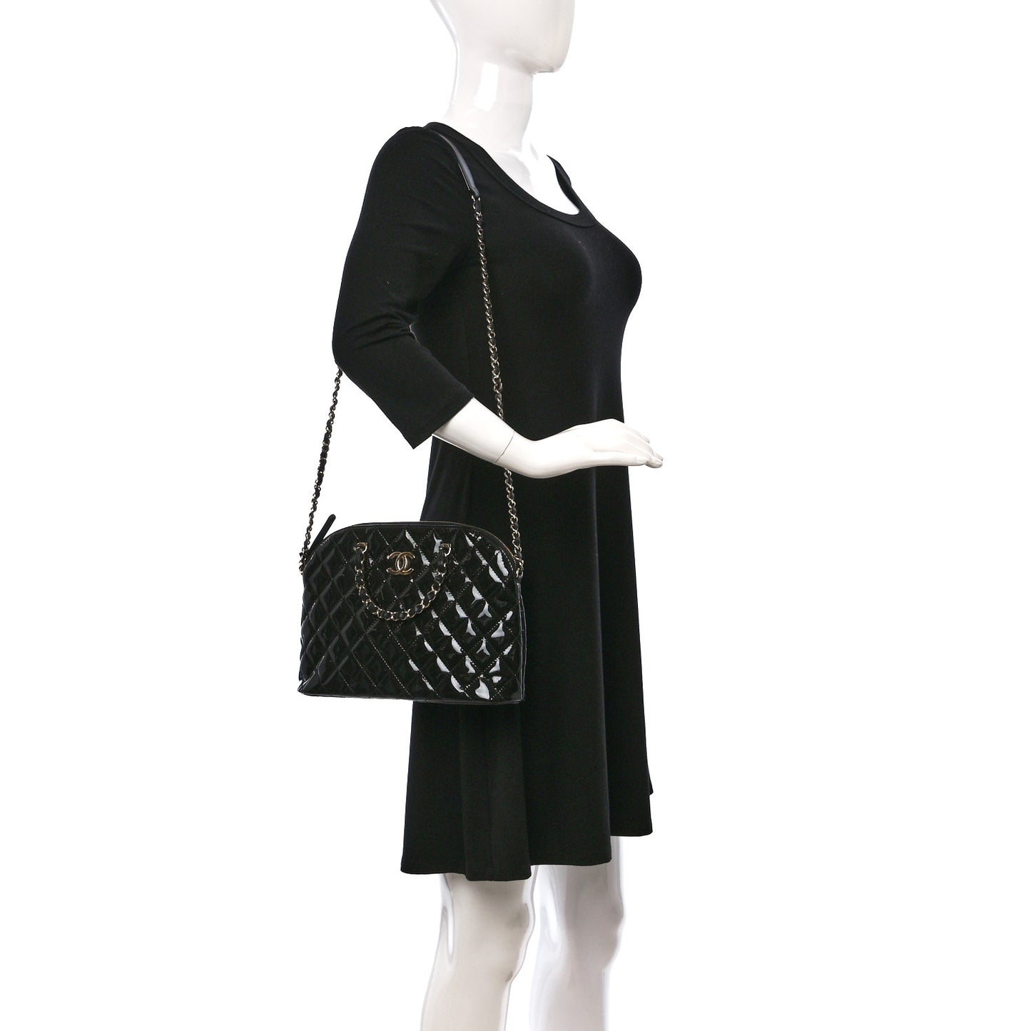 Patent Quilted Shiny Coco Small Shopping Bag Black