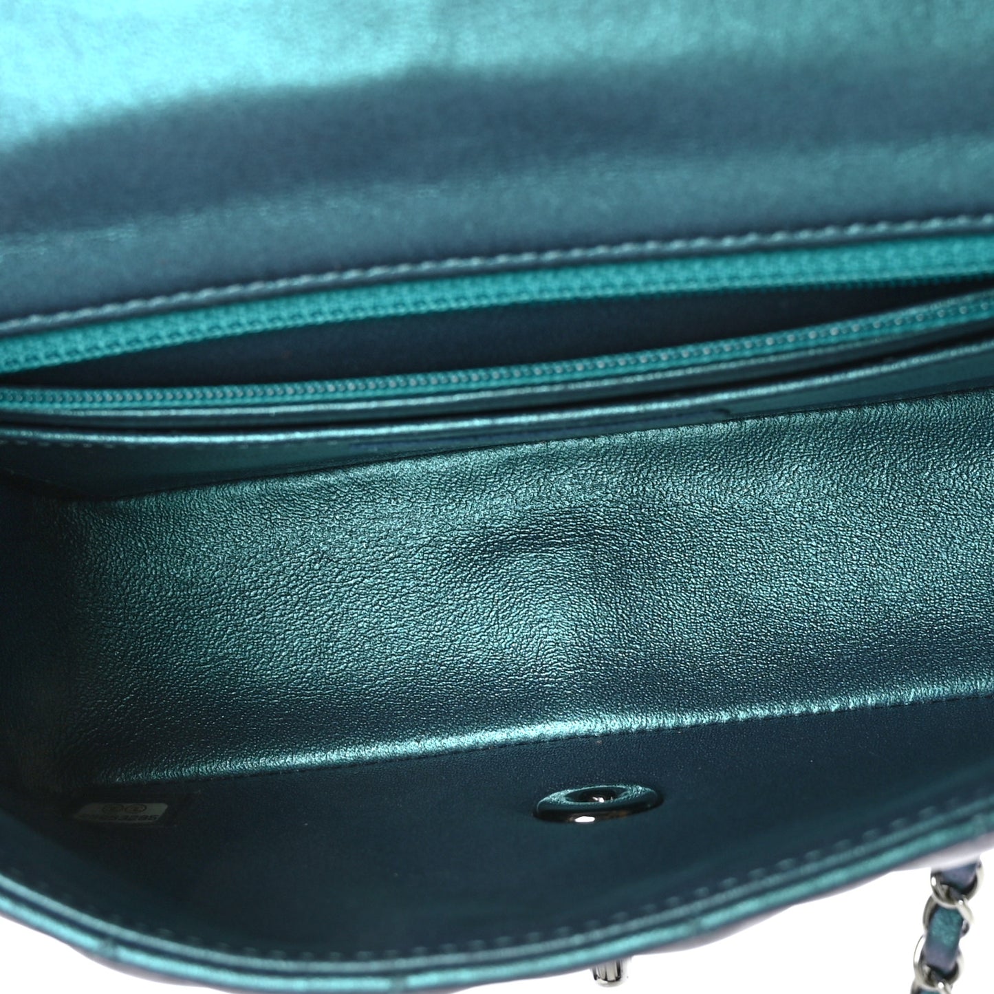 Iridescent Lambskin Quilted Mini Rectangular Flap Turquoise