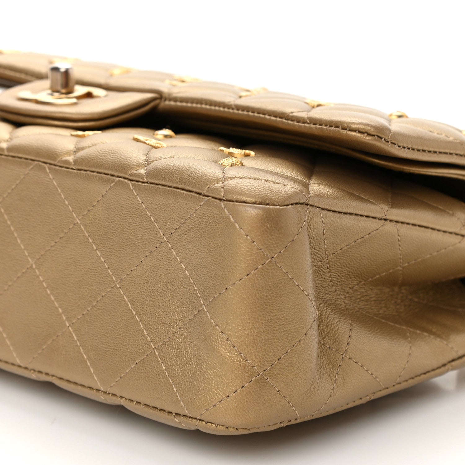 Chanel Metallic Lambskin Quilted Egyptian Amulet Medium Double Flap Gold 10 of 13