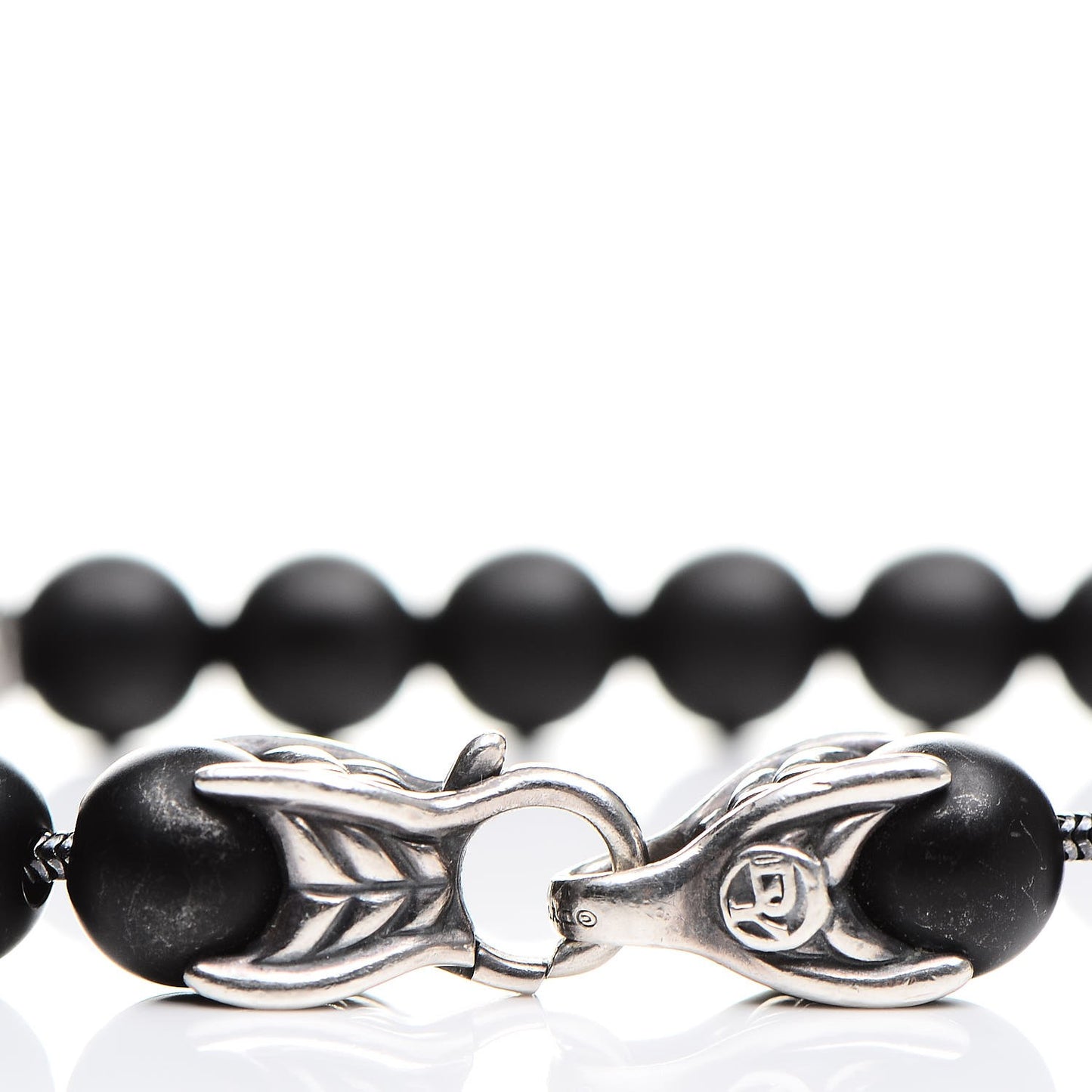 Sterling Silver Diamond Black Onyx 8mm Spiritual Beads Bracelet