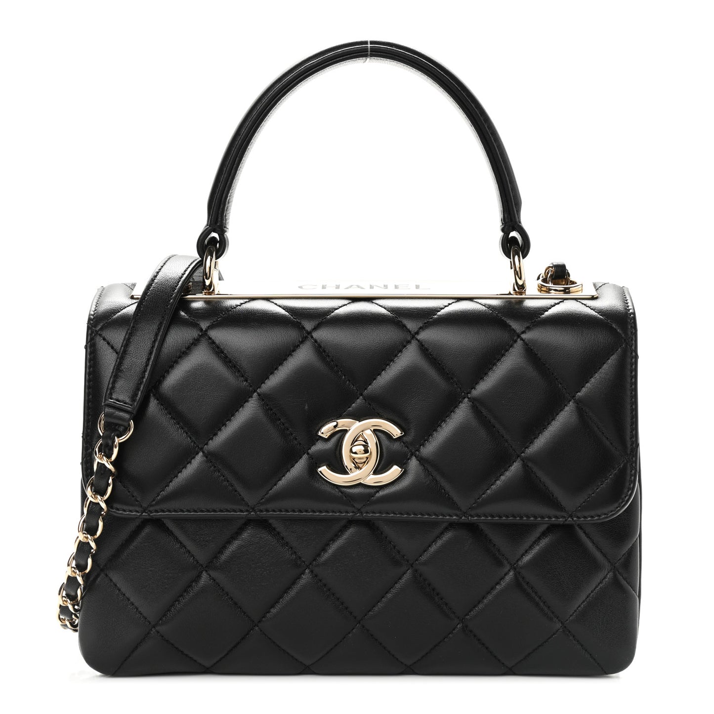 Lambskin Quilted Small Trendy CC Dual Handle Flap Bag Black