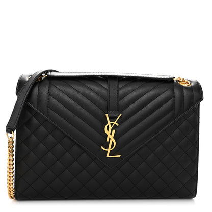 Saint Laurent Grain De Poudre Textured Mixed Matelasse Large Triquilt Monogram Satchel Black 1 of 9
