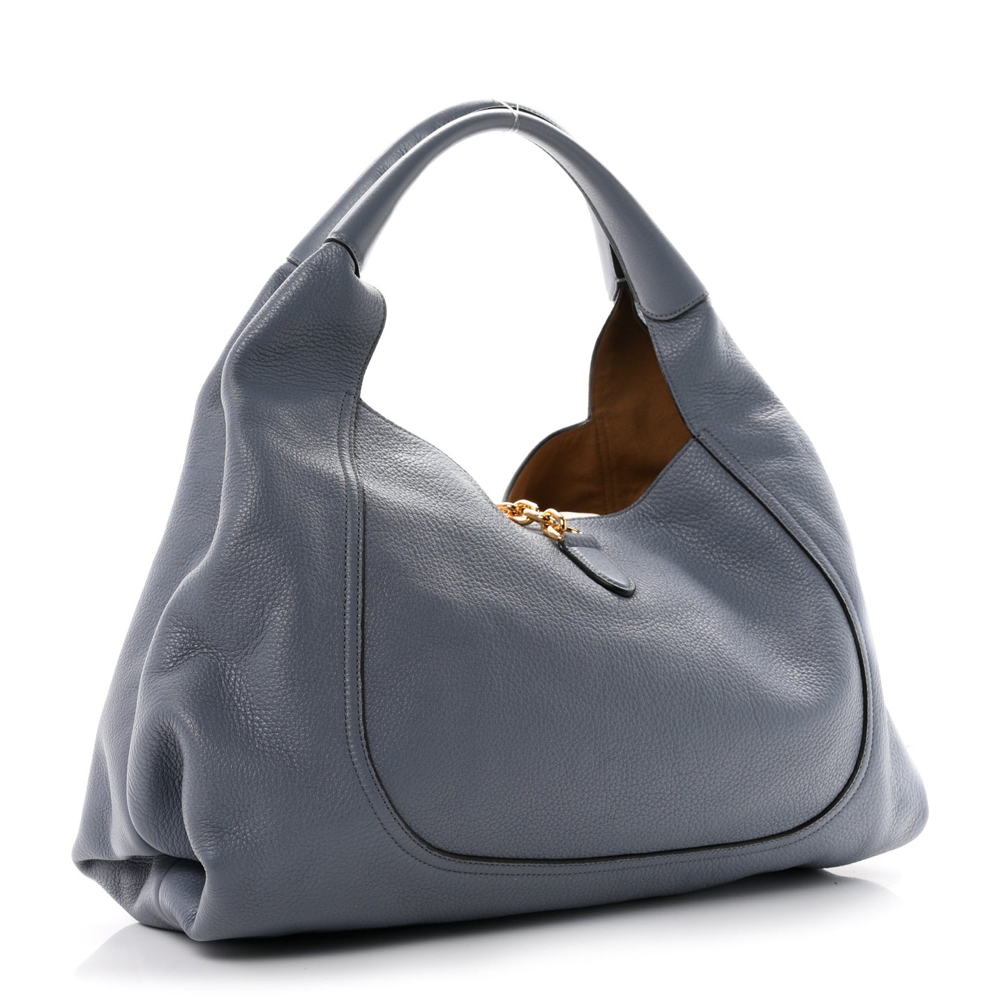 Grained Calfskin Softbit Maxi Shoulder Bag Dusty Blue