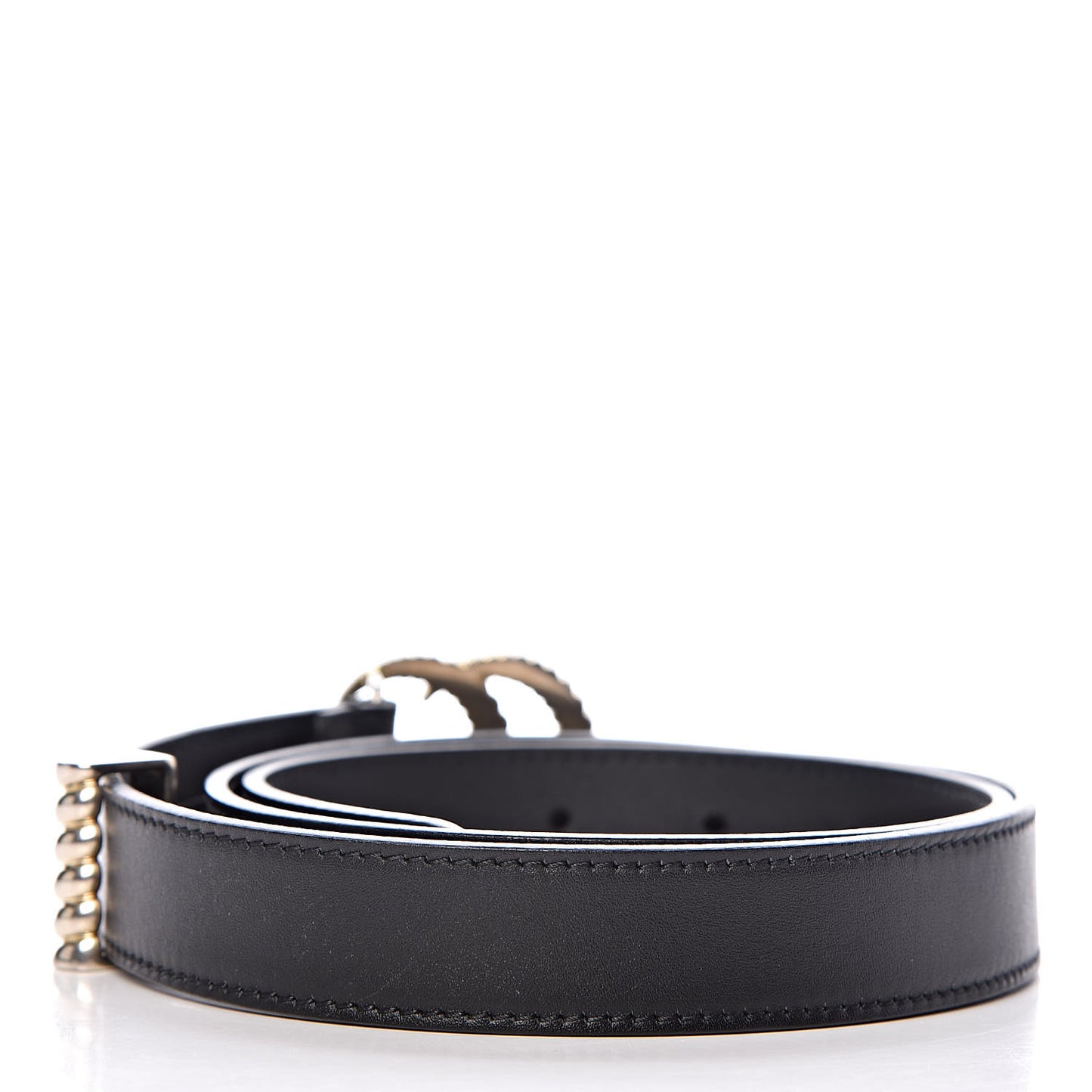 Moon Calfskin Torchon Double G 25mm Belt 80 32 Black