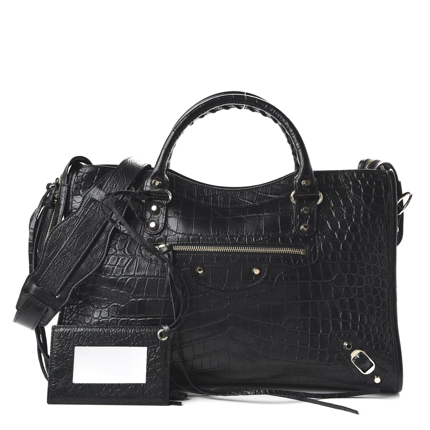 Calfskin Crocodile Embossed Classic Hardware City Black