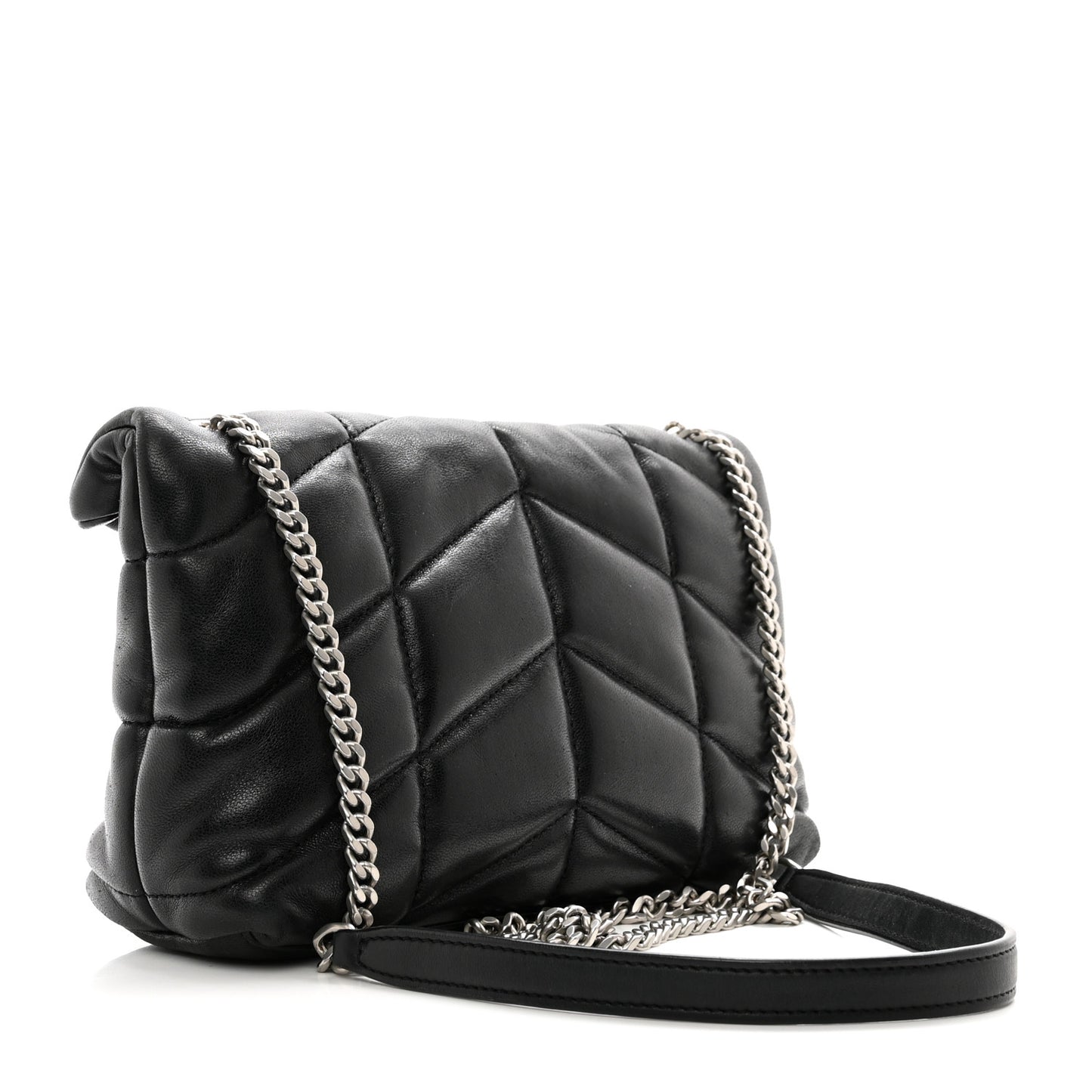 Lambskin Quilted Toy Loulou Puffer Monogram Chain Satchel Black