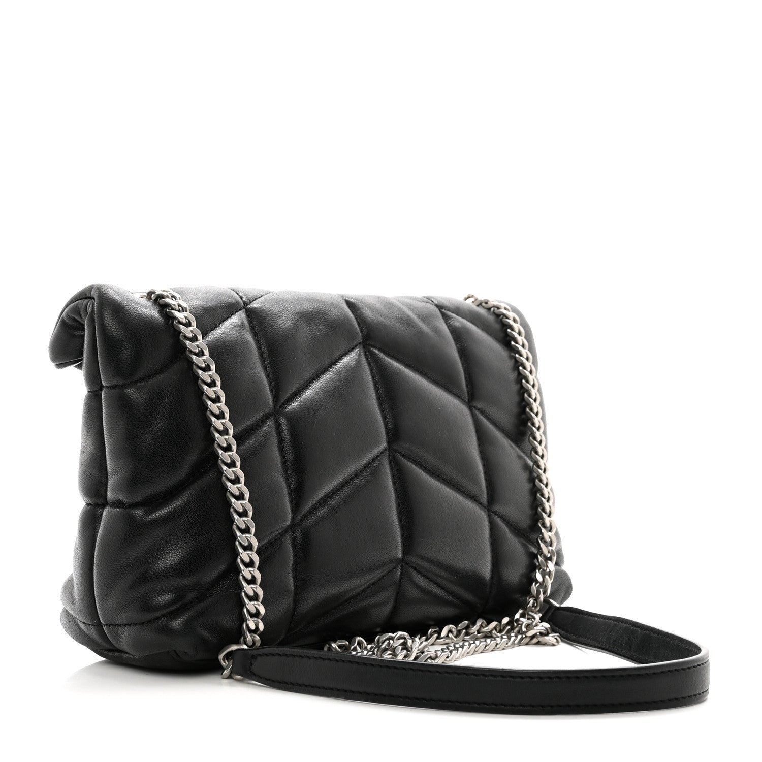 Saint Laurent Lambskin Quilted Toy Loulou Puffer Monogram Chain Satchel Black 3 of 10