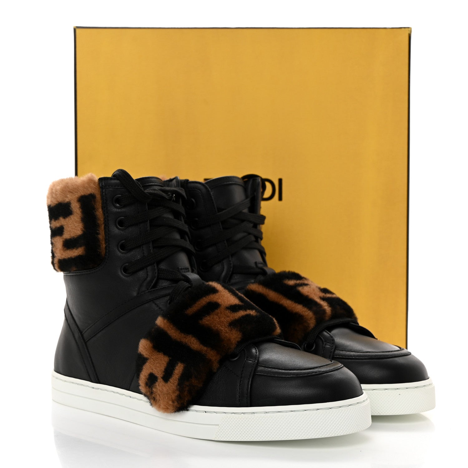 Fendi Vitello Shearling FF High Top Sneakers 38 Black 9 of 9