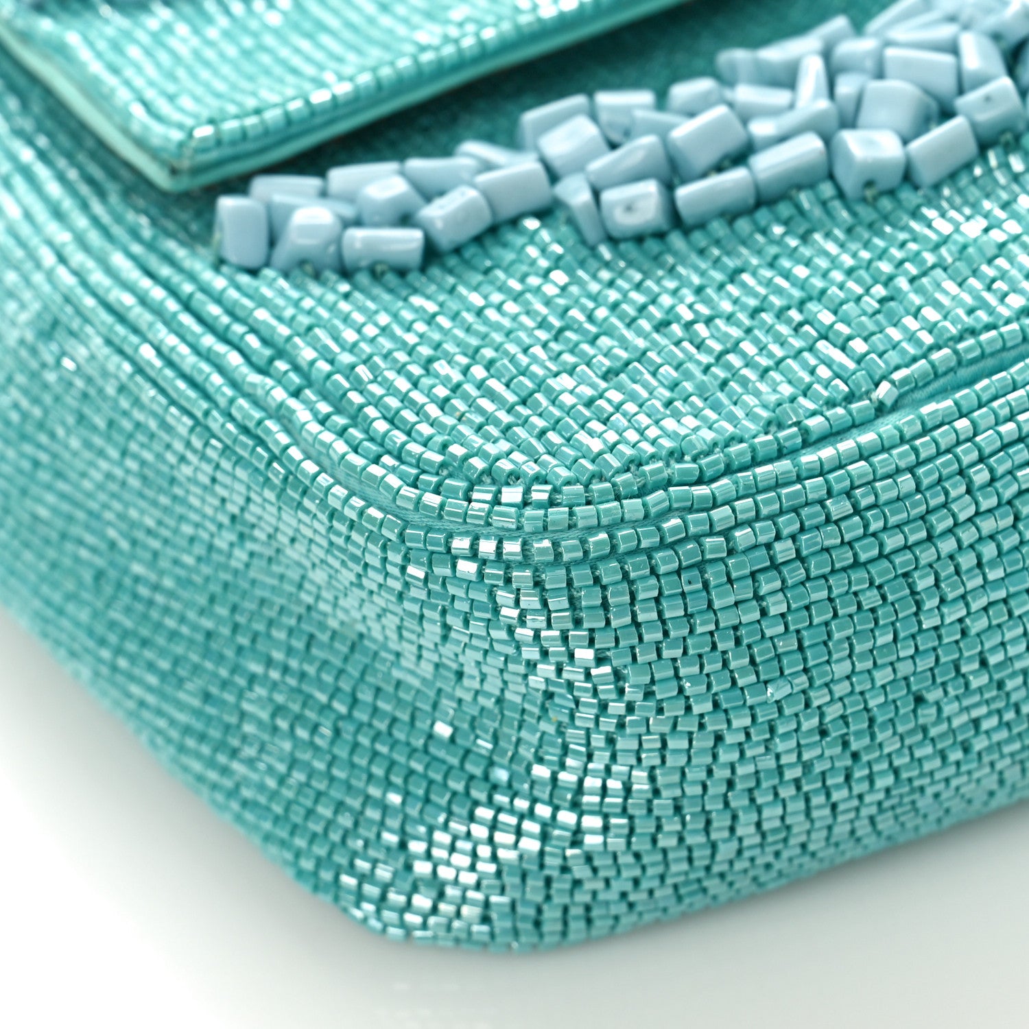 Fendi Rolling Stone Vitello Seta Bead Embroidered Re-Edition Baguette Spring Turquoise 7 of 8