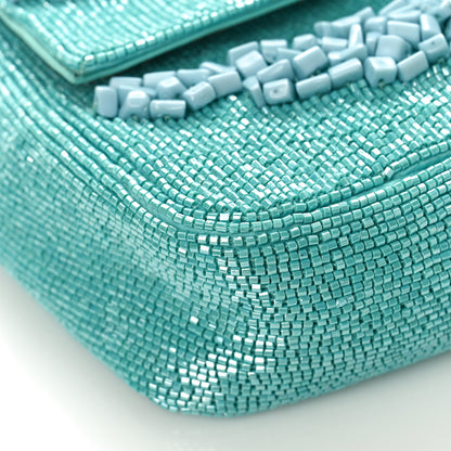 Fendi Rolling Stone Vitello Seta Bead Embroidered Re-Edition Baguette Spring Turquoise 7 of 8