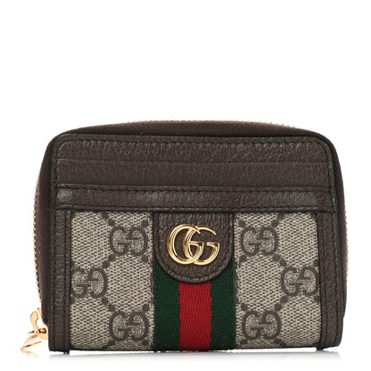 Gucci GG Supreme Monogram Textured Dollar Calfskin Web Ophidia Zip Around Card Case Wallet Beige Ebony New Acero 1 of 6