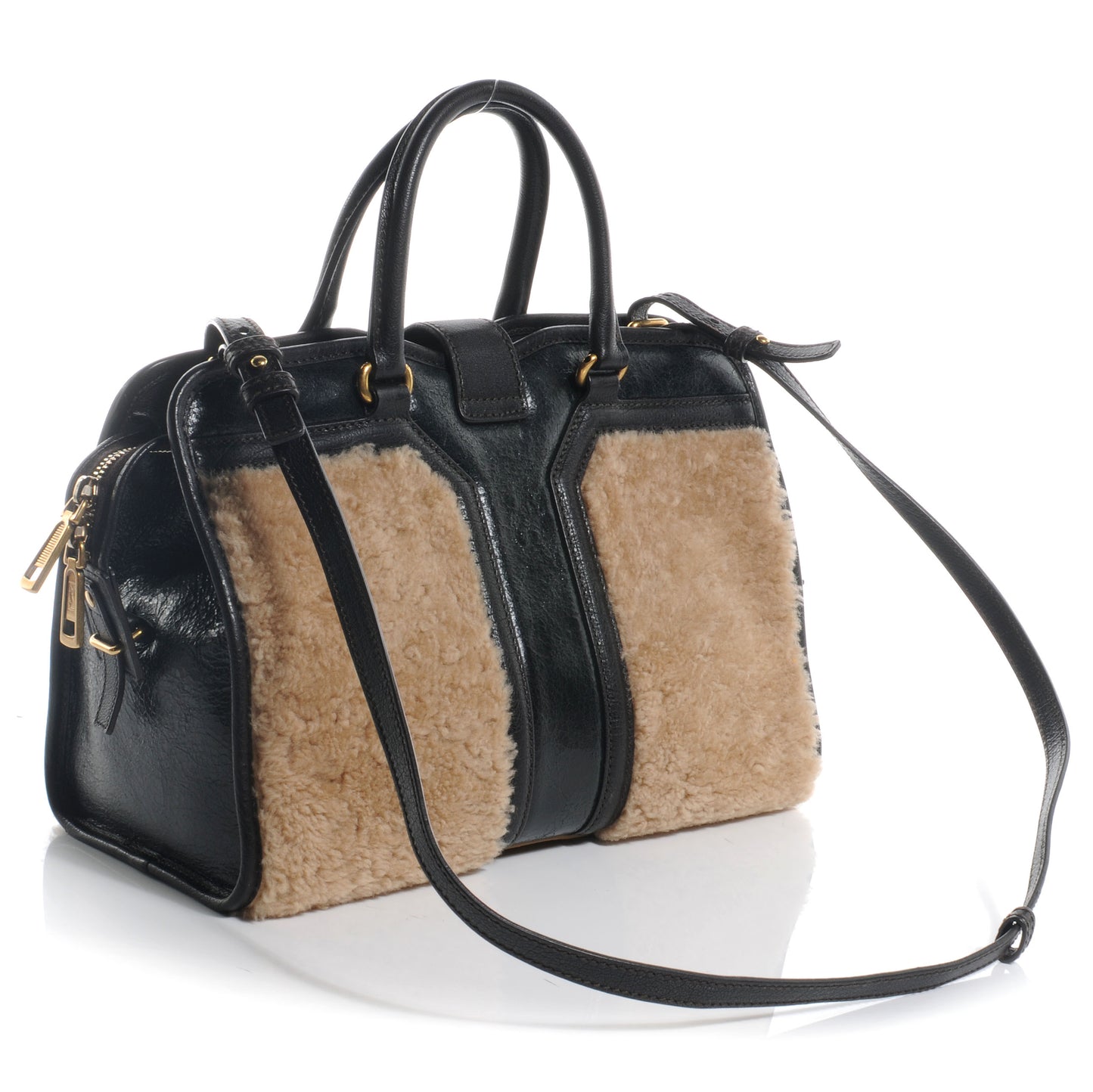 Shearling Leather Mini Cabas Chyc Tote Black Brown