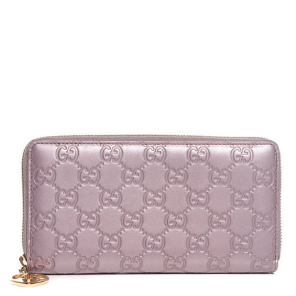 Gucci Metallic Soft Guccissima Margaux Calfskin Lovely Zip Around Wallet Senanque 1 of 8