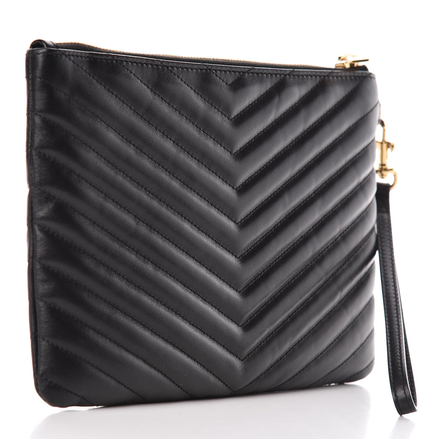 Calfskin Matelasse Chevron Monogram A5 Wristlet Black